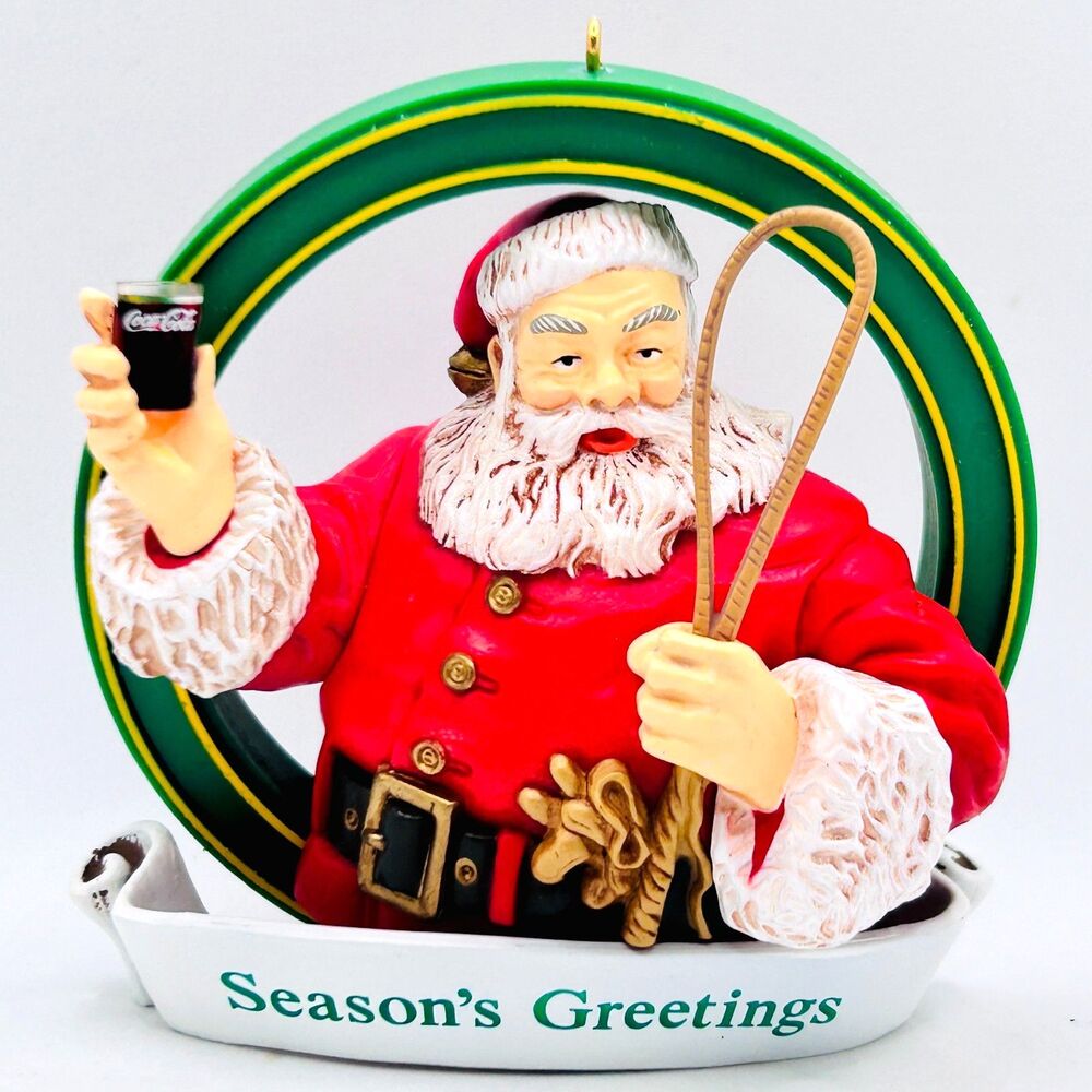 VINTAGE 1990 Coca-Cola Trim-a-Tree Chirstmas Ornament 1934 Santa w/ Whip & Coke